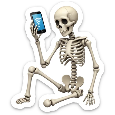 Sad Skeleton Grabs A No Wifi Cellphone And Hotspot sticker