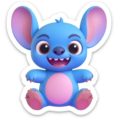 Stitch from Lilo & Stitch as a blue circle emoji, focus on Stitch's face, cute and expressive sticker