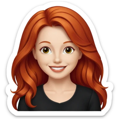 Lee Purcell with long red hair, black outfit sticker