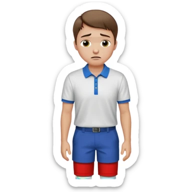 Handsome male.short brown hair.wearing golf shirt and shorts.crying. garden background  sticker