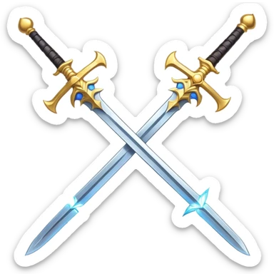 A sun burst over a set of crossed swords, but one sword is a magical staff  sticker
