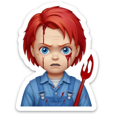 Chucky with blood sticker