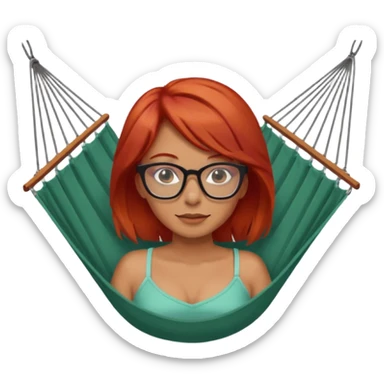 une femme avec les cheveux rouge et des lunettes qui se repose dans un hamac sticker