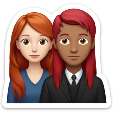 Mujer flaca con cabello largo color rojo color de piel blanca, hombre de color medio moreno con cabello color negro, flaco sticker