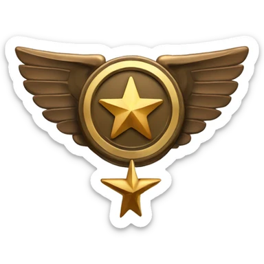 Bronze military badge with 3 stars in the center and 4 bronze wings behind sticker