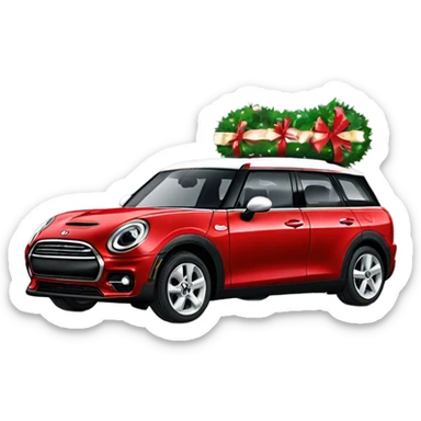 Red Mini Cooper clubman decorated for Christmas  sticker