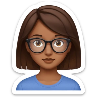 une ado, brune aux cheuveux tres fonces, blanche, un peu bronzee,lunettes carres noires, yeux bruns sticker