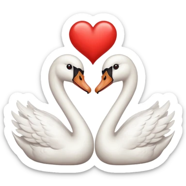 swan couple facing each other, small red heart above sticker