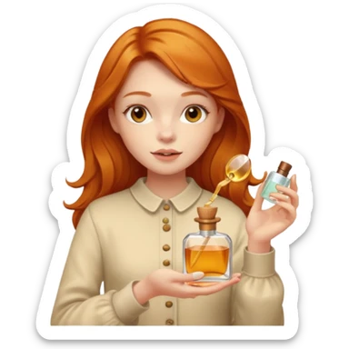 Ginger cute girl in autumn and she has perfume in her hand sticker