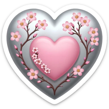heart with sakura flowers and silver accents sticker