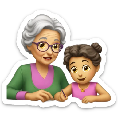 grandma tutoring little gypsy girl sticker