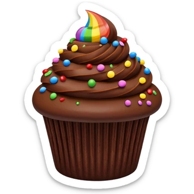 chocolate cupcake with chocolate frosting only, rainbow sprinkles sticker