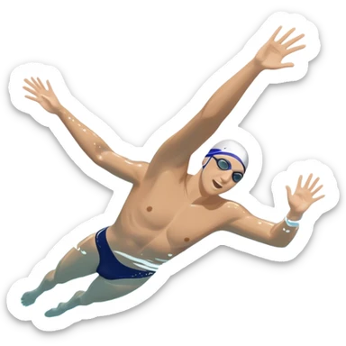 An icon showing a close-up of a swimmer's body gliding through clear pool water, with splashes around. The design includes the swimmer's arms and legs in motion, but faces are not visible. Transparent background highlights the grace and fluidity of swimming. sticker