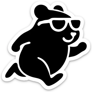 mature modern hamster with cool glasses, running energetically, solid black background, no overlap with other elements sticker