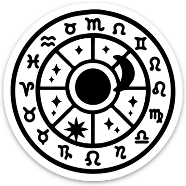 vintage astrology natal chart icon with intricate celestial symbols, mystical and ornate, solid black filled sticker