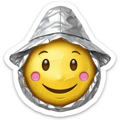 Yellow emoji smiley face wearing homemade tinfoil hat sticker
