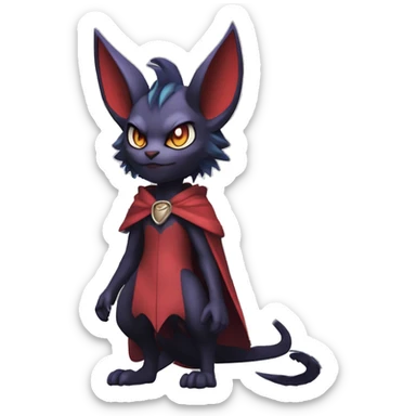  Anthro Kawaii Edgy Cool Vampiric Demonic Beautiful Noivern-Nargacuga-Litten with big Bat Ears and wearing a cape and collar full body sticker