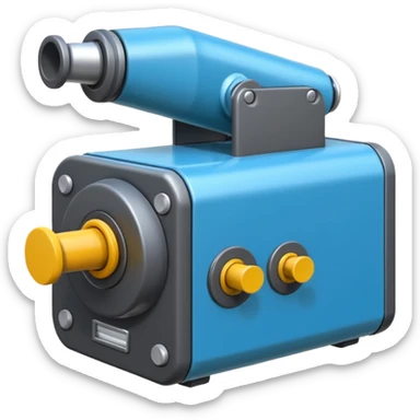 Crea un emoji de una maquina que sea un molino picador de plastico. Debe tener un agujero en la parte de arriba y abajo un hueco por donde saldra el plastico molido sticker