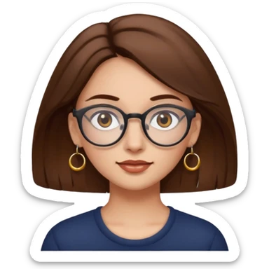 Women brown eye and brown hair with glasses and circle earing sticker