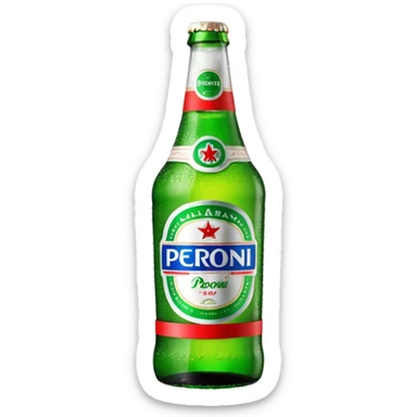 Glass bottle Peroni with red marketing tape sticker
