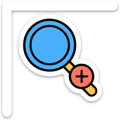 clean and modern magnifying lens with a plus sign in the bottom right corner symbolizing search and add sticker