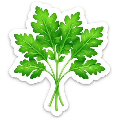 Cinematic Realistic Parsley Emoji, Fresh and vibrant, with bright green, frilly leaves that seem to shimmer with vitality. The plant exudes a sense of healthy growth and aromatic zest, inviting both beauty and flavor into any dish. Soft glowing outline, capturing the essence of freshness, health, and culinary delight in a sprig of parsley! sticker