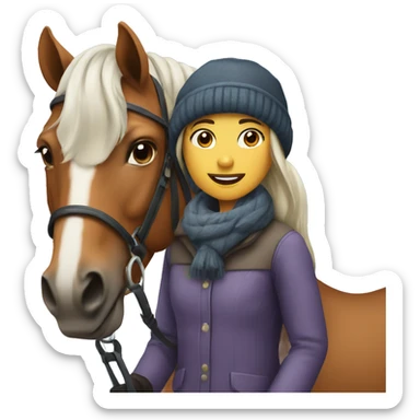 A girl in a horse during winter  sticker