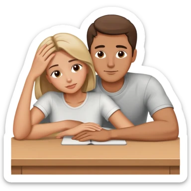 Man and gf sitting at the table and woman laying her head at the men's arm sticker