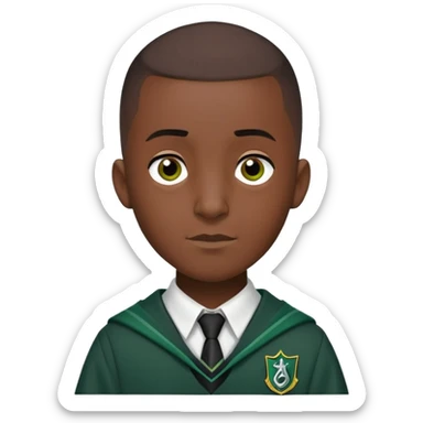 louis cordice is Blaise Zabini in harry potter, wear hogwarts slytherin uniform, Classic Buzz Cut hair, long face,thin, black skin sticker