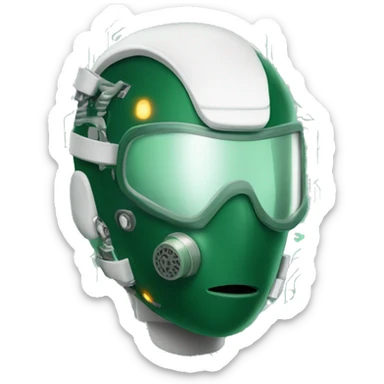 Dark green Mohawk female cyborg head with white respirator mask and circuits sticker