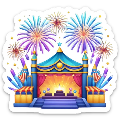 emoji festival with fireworks, stage, music, lights sticker