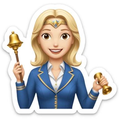 Blonde Wonder Woman holding bell and short white orchestra conductor’s baton  sticker