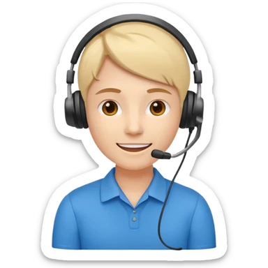 Modern flat emoji of a call center employee, friendly expression, minimalist design, bright colors, white or transparent background. sticker