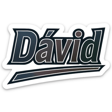 Dávid name in masculine, modern gradient font with dark contour and thin white edging, dynamic slanted underline, masculine color shades (blue, gray, burgundy, green, brown), 1000x1000 px, PNG, transparent background, in the style of the uploaded Attila sample. sticker