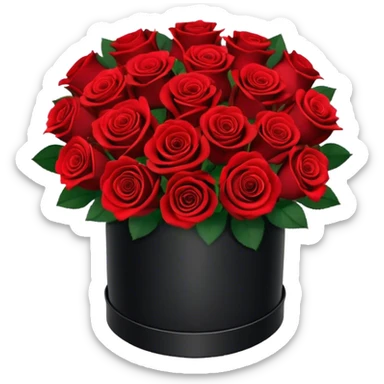 bouquet of 15 red roses in a round black box  sticker