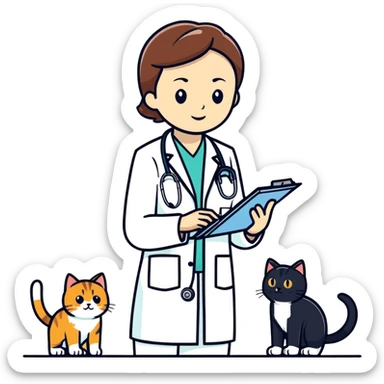 veterinarian examining a cat sticker