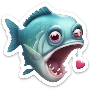 big ugly fish with heart eyes throwing up sticker
