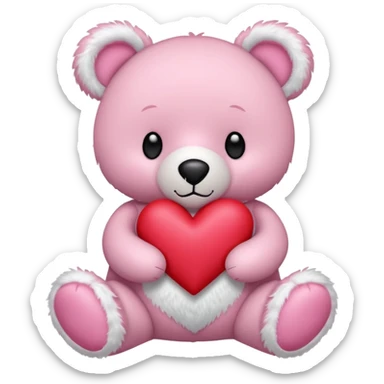 pink pastel teddy bear hold red heart sticker