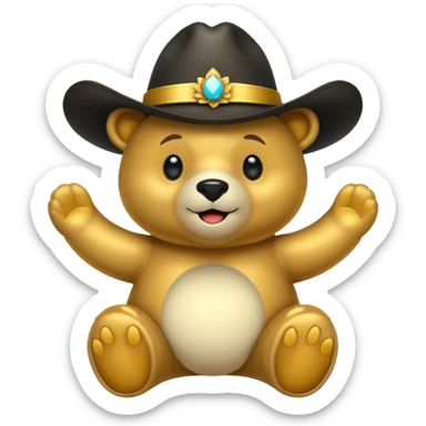 Oso dorado con sombrero elegante y moño negro animatronico feliz sticker