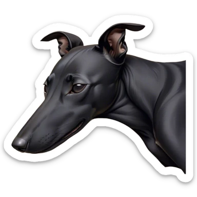 Meme-Worthy Cute Sleeping Black Greyhound Portrait Emoji, Head resting peacefully with a contented smile, showcasing a delightfully slender build and a luxuriously smooth black Fur, eyes shut in a serene nap, Simplified yet hilariously adorable features, highly detailed, glowing with a soft, drowsy light, high shine, relaxed and utterly lovable, stylized with an air of playful laziness, bright and heartwarming, soft glowing outline, capturing the essence of a comically sleepy racer, so meme-worthy it feels like it could instantly become the next viral sensation of adorable slumber! sticker