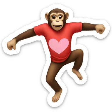 Monkey dancing with a hearth tshirt sticker