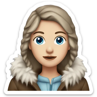 White girl with blue eyes and brown hair with coat on and freezing with icicles sticker