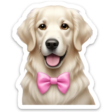 White golden retriever with pink bow sticker