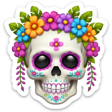 cheerful skull with flowers, visual concept combining happiness and death sticker