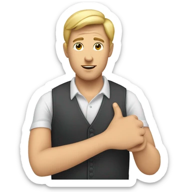 a white man being interviewed with his right hand on his chest doing I LOVE YOU gesture sticker