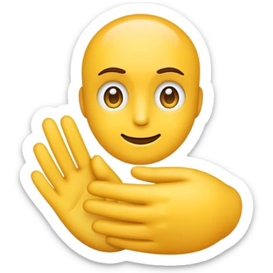 classic yellow emoji face with neutral or serious expression holding out a hand in a no permission gesture sticker