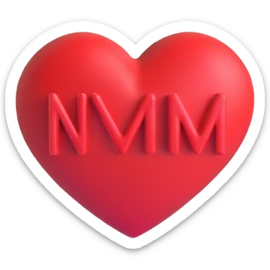 3D red heart with 'NM+CD' inside in a handwritten script style sticker