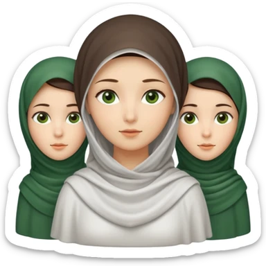 Three veiled girls, one of whom is tall and slightly brunette and has a slightly elongated face, the other is short, her face is oval and she has small eyes, her face is wheat to white, and the last one has an oval face and has beautiful green eyes. sticker