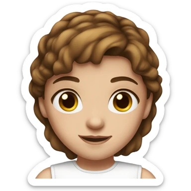 a young girl with brown hair brown eyes freckles and a white top sticker