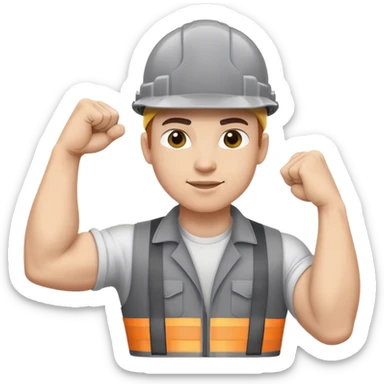 Worker with grey hard hat arm flex sticker